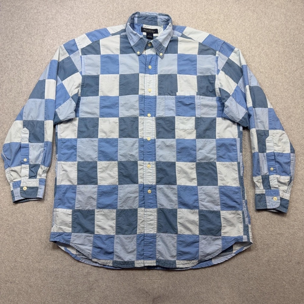Brooks Brothers Shirt Mens Large Blue Patchwork Check Long Sleeve Button Cotton